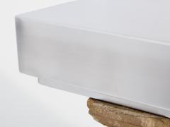 Maison Jansen Maison Jansen fireplace mantel brushed steel and carved stone 1968 - 4124733