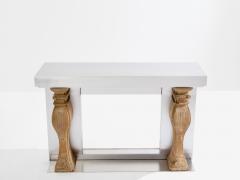 Maison Jansen Maison Jansen fireplace mantel brushed steel and carved stone 1968 - 4124735