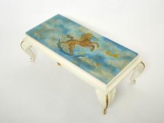 Maison Jansen Maison Jansen gilded wood painted glass top coffee table 1950 - 2927472