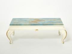 Maison Jansen Maison Jansen gilded wood painted glass top coffee table 1950 - 2927480