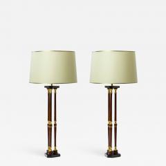 Maison Jansen Maison Jansen lacquered wood and gold leaf adorn pair of lamps - 871615