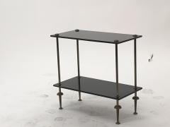 Maison Jansen Maison Jansen pair of 2 tier side table in black opaline and bronze - 921873