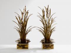 Maison Jansen Maison Jansen pair of brass reeds water lilies floor lamps 1970s - 4195530