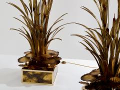 Maison Jansen Maison Jansen pair of brass reeds water lilies floor lamps 1970s - 4195532
