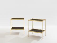 Maison Jansen Maison Jansen pair of two tier side tables brass black leather 1960s - 4446678