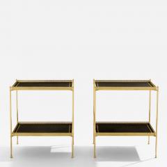 Maison Jansen Maison Jansen pair of two tier side tables brass black leather 1960s - 4447120