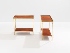 Maison Jansen Maison Jansen pair of two tier side tables brass brown leather 1960s - 4410052