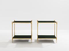 Maison Jansen Maison Jansen pair of two tier side tables brass green lacquer 1970s - 4410091