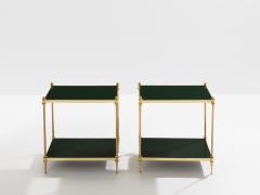 Maison Jansen Maison Jansen pair of two tier side tables brass green lacquer 1970s - 4410092