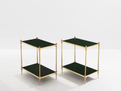 Maison Jansen Maison Jansen pair of two tier side tables brass green lacquer 1970s - 4410093