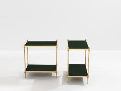 Maison Jansen Maison Jansen pair of two tier side tables brass green lacquer 1970s - 4410094