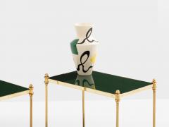 Maison Jansen Maison Jansen pair of two tier side tables brass green lacquer 1970s - 4410095
