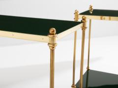 Maison Jansen Maison Jansen pair of two tier side tables brass green lacquer 1970s - 4410096
