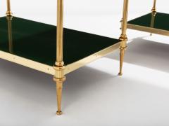 Maison Jansen Maison Jansen pair of two tier side tables brass green lacquer 1970s - 4410098