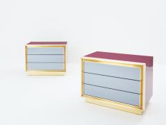 Maison Jansen Maison Jansen raspberry lacquer brass mirrored nightstands 1970s - 3487220