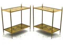 Maison Jansen Maison Jansen refined pair of 2 tier coffee table with gold leaf glass shelves - 943019