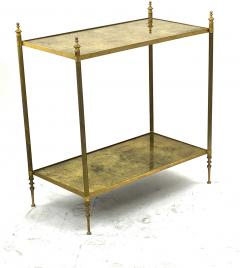 Maison Jansen Maison Jansen refined pair of 2 tier coffee table with gold leaf glass shelves - 943027