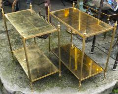 Maison Jansen Maison Jansen refined pair of 2 tier side table with gold leaf glasses - 912550