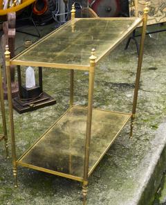 Maison Jansen Maison Jansen refined pair of 2 tier side table with gold leaf glasses - 912552
