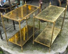 Maison Jansen Maison Jansen refined pair of 2 tier side table with gold leaf glasses - 912554