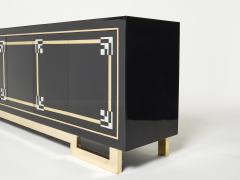 Maison Jansen Maison Jansen sideboard brass black lacquered shell inlays 1970s - 2262469