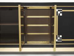 Maison Jansen Maison Jansen sideboard brass black lacquered shell inlays 1970s - 2262474