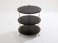 Maison Jansen Maison Jansen three tier gueridon table bronze black leather 1970s - 4011964