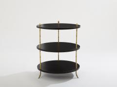 Maison Jansen Maison Jansen three tier gueridon table bronze black leather 1970s - 4011965