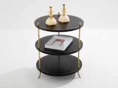 Maison Jansen Maison Jansen three tier gueridon table bronze black leather 1970s - 4011966