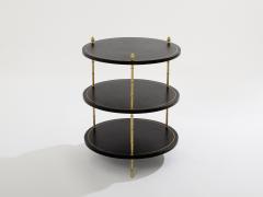 Maison Jansen Maison Jansen three tier gueridon table bronze black leather 1970s - 4011967