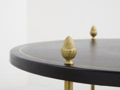 Maison Jansen Maison Jansen three tier gueridon table bronze black leather 1970s - 4011970