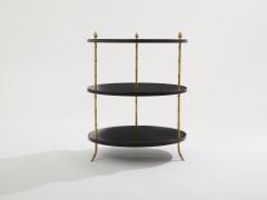 Maison Jansen Maison Jansen three tier gueridon table bronze black leather 1970s - 4011971