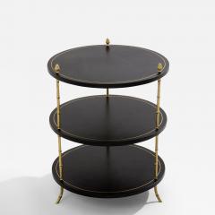 Maison Jansen Maison Jansen three tier gueridon table bronze black leather 1970s - 4014677