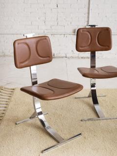 Maison Jansen Mid Century Chrome Brown Leather Chairs Set of 4 - 2675495