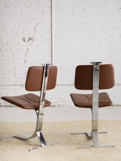 Maison Jansen Mid Century Chrome Brown Leather Chairs Set of 4 - 2675500