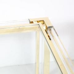 Maison Jansen Mid Century Rectilinear Brass Lucite Glass Top Cocktail Table by Maison Jansen - 4720021
