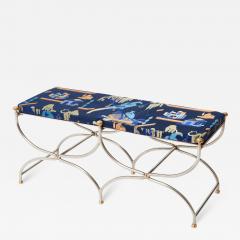 Maison Jansen Neoclassical steel brass curule bench by Maison Jansen 1960s - 3244395