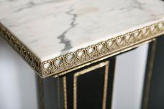 Maison Jansen Pair Bronze Mounted Ebonized Pedestals by Maison Jansen With White Marble Tops - 3010737