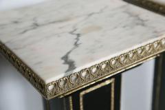 Maison Jansen Pair Bronze Mounted Ebonized Pedestals by Maison Jansen With White Marble Tops - 3010738