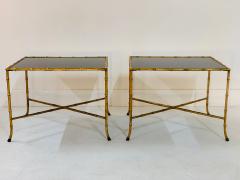 Maison Jansen Pair French Gilt Iron Faux Bamboo Side Tables - 1170572