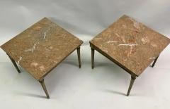 Maison Jansen Pair French Modern Neoclassical Painted Wood Marble Side Tables Maison Jansen - 4105511