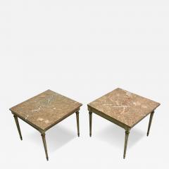 Maison Jansen Pair French Modern Neoclassical Painted Wood Marble Side Tables Maison Jansen - 4106022