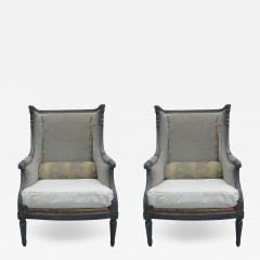 Maison Jansen Pair French Shabby Chic Louis XVI Wingback Lounge Chairs Attr Maison Jansen - 1802973