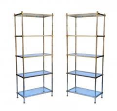 Maison Jansen Pair Hollywood Regency Italian Brass Chrome Shelves or Etageres Maison Jansen - 4003386