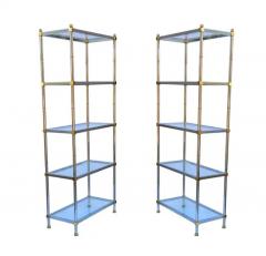 Maison Jansen Pair Hollywood Regency Italian Brass Chrome Shelves or Etageres Maison Jansen - 4003387