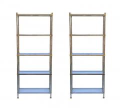 Maison Jansen Pair Hollywood Regency Italian Brass Chrome Shelves or Etageres Maison Jansen - 4003390