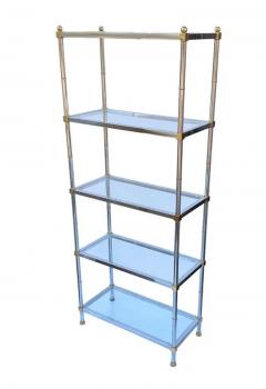 Maison Jansen Pair Hollywood Regency Italian Brass Chrome Shelves or Etageres Maison Jansen - 4003433