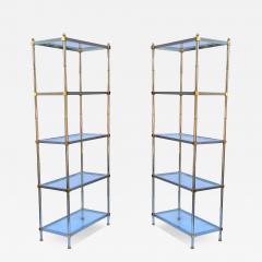 Maison Jansen Pair Hollywood Regency Italian Brass Chrome Shelves or Etageres Maison Jansen - 4004084