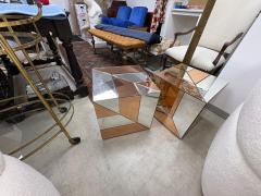 Maison Jansen Pair Of French Modern Mirrored Cube Tables - 4302545