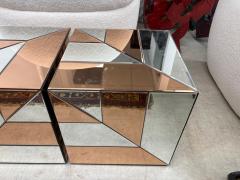 Maison Jansen Pair Of French Modern Mirrored Cube Tables - 4302547